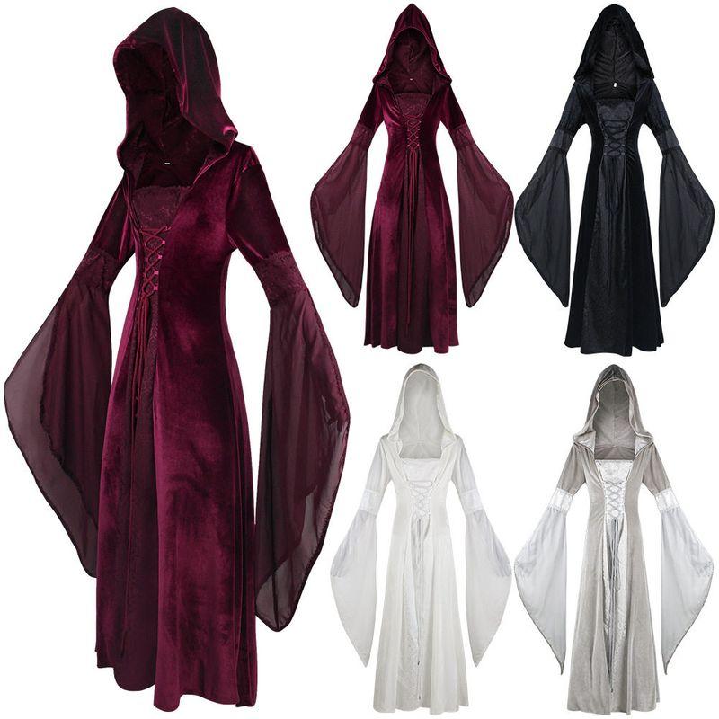 Fashion Style Medieval Hooded Dress Cos Costume Retro Style Weddings Girdle Dress Cosplay Clothing