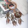Antique Gold Dream Catcher Feather Earring Set for Women Boho Leaves Pendant Long Chain Tassel Wooden Necklaces Fashion Jewelry