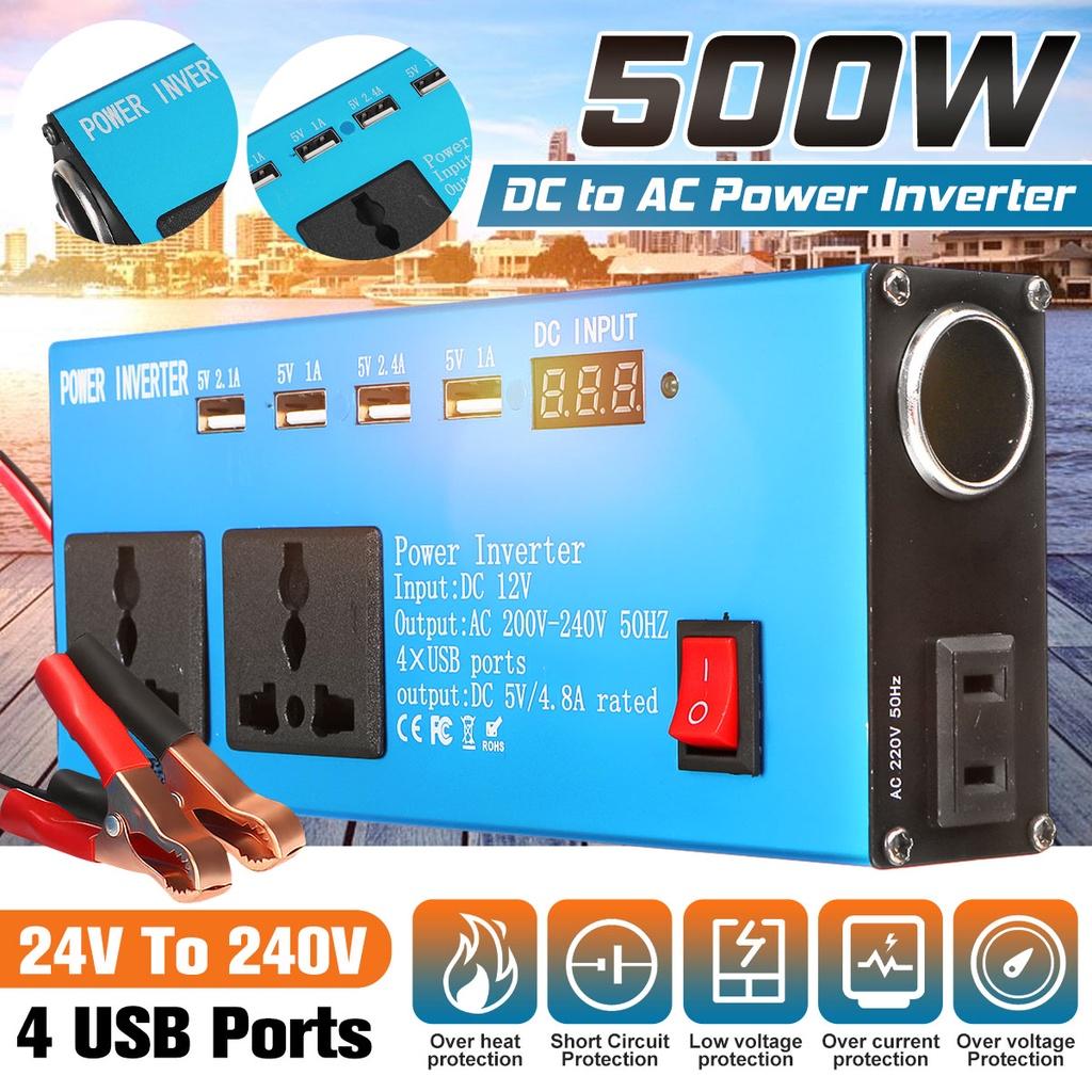 Car Solar Inverter DC 12V 24V To AC 220V 500W Power Inverter Voltage Transformer Converter 4 USB LED Display for Car Home