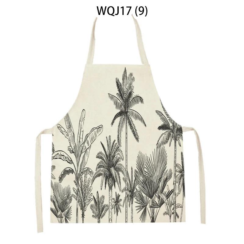 Flower Leaves Pattern Kitchen Aprons Home Cooking Linen Sleeveless Aprons Plants Style Household Sleeveless Cleaning Pinafore
