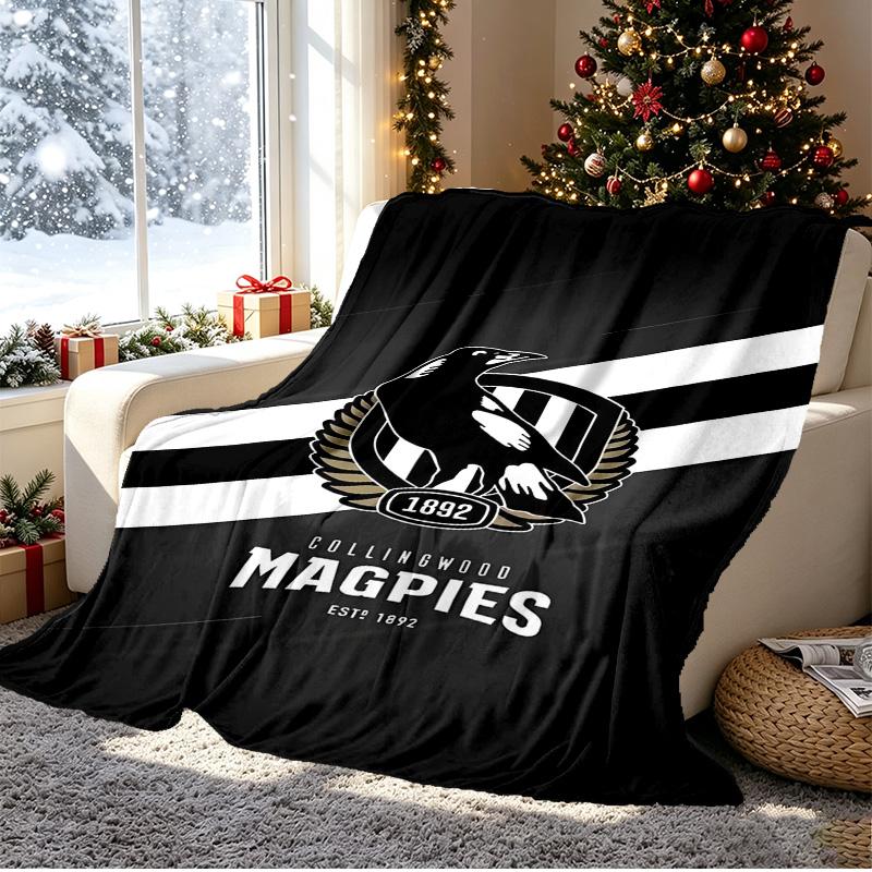 Collingwood Magpies Pattern Blanket for Home Decoration, Bed, Sofa, Car Travel, Camping, Suitable for All Seasons, Birthday Christmas Gift