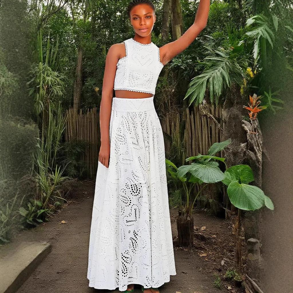Women's Sleeveless Lace-Up Cropped Top and Maxi Skirt Set