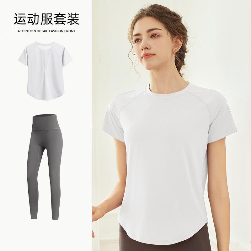 Fitness Running Quick Drying T-Shirt Loose Sports Suit Women's Spring Yoga Suit Top Mesh Breathable Short Sleeves