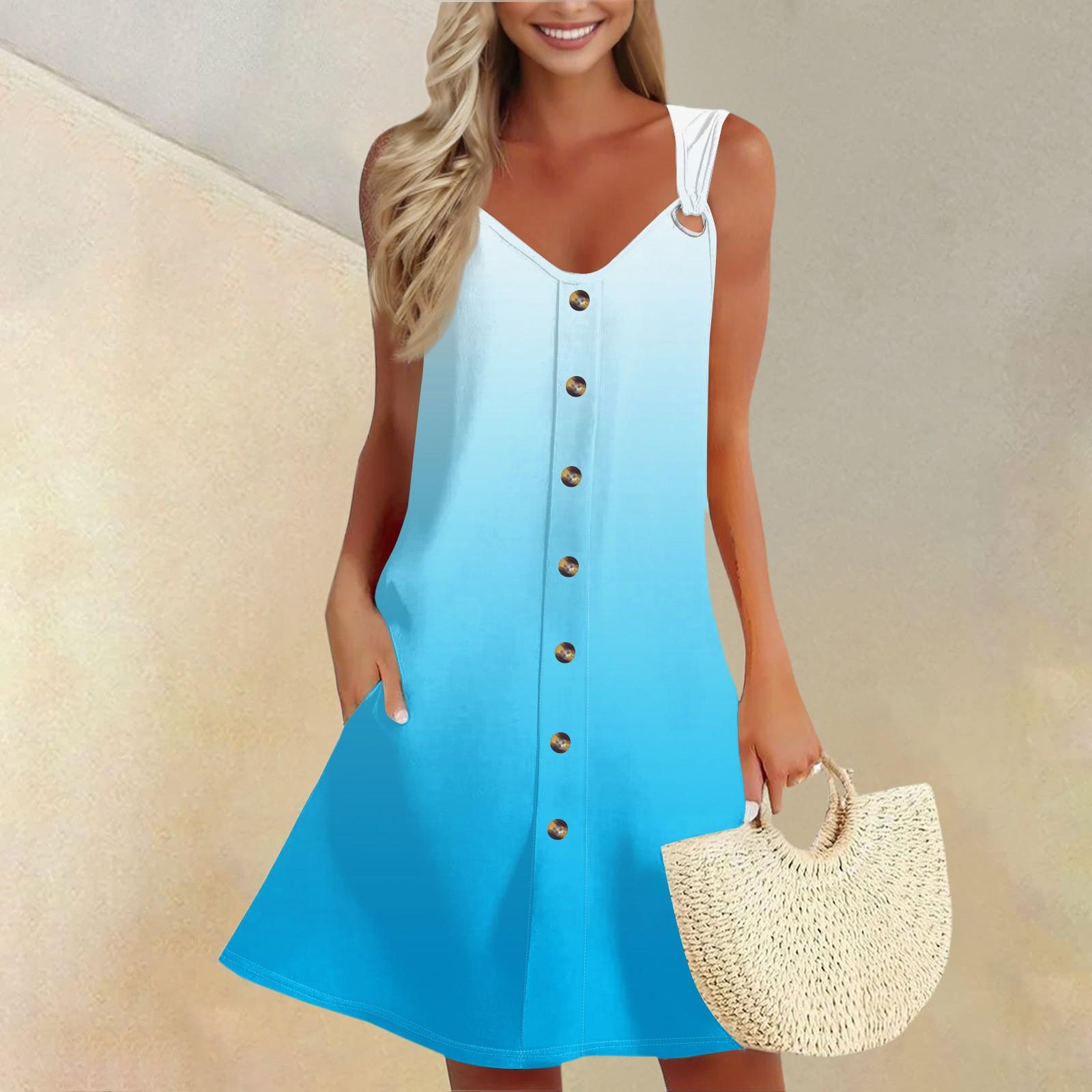 

Women s Summer Dress With Pocket Sleeveless Spring Gradient Print Sundress L