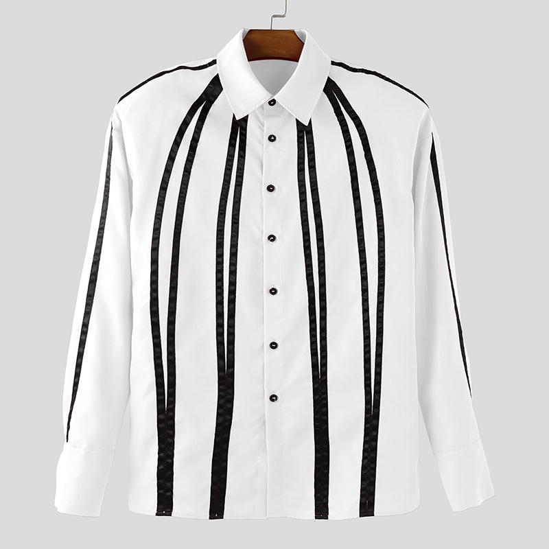 INCERUN Oversized Men Lapel Neck Long Sleee Plaid Print Buttons Down Shirts