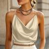 Canotta da Donna in Raso Senza Maniche con Incrocio sul Davanti e Scollo a V Camicetta Casual Leggera Camicia Estiva per l'Uso Quotidiano