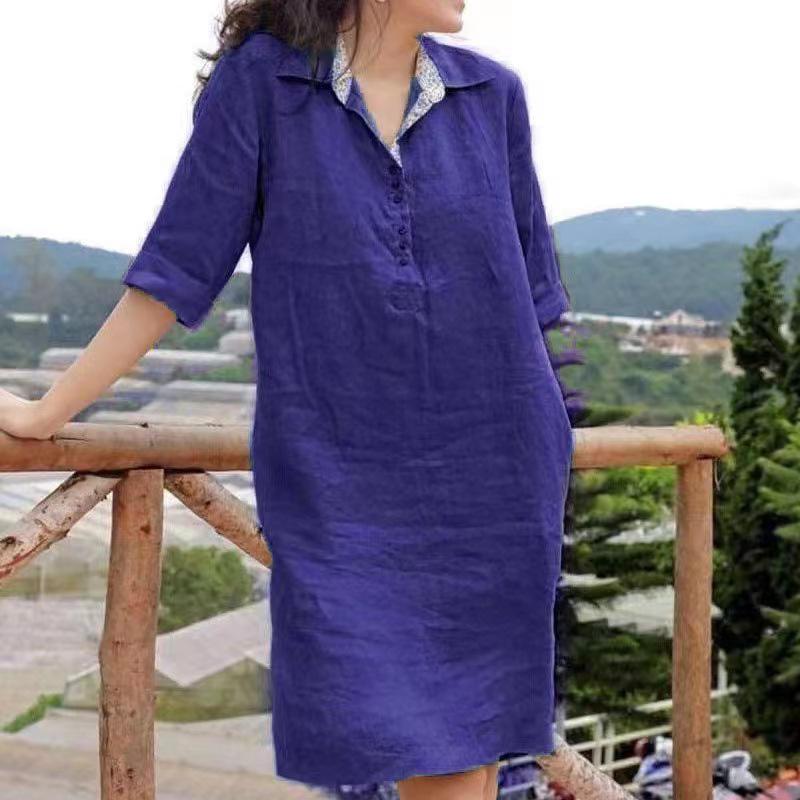 2023 Spring/Summer Plus Size V-neck Loose Mid-length Dress with Unique Design