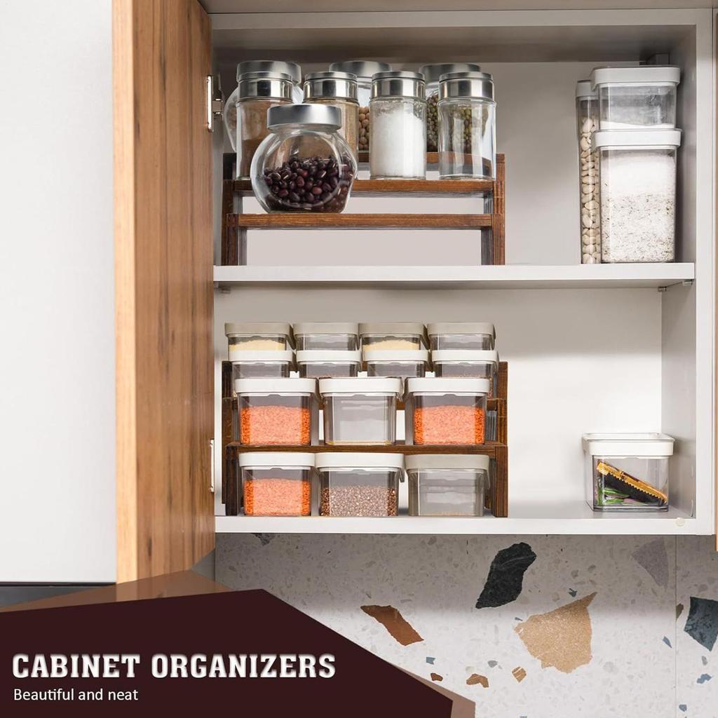 Table Risers for Display Dessert Display Stands Wood Shelves 4 Pieces Rack Storage Organizer Home Decor for Table Countertop