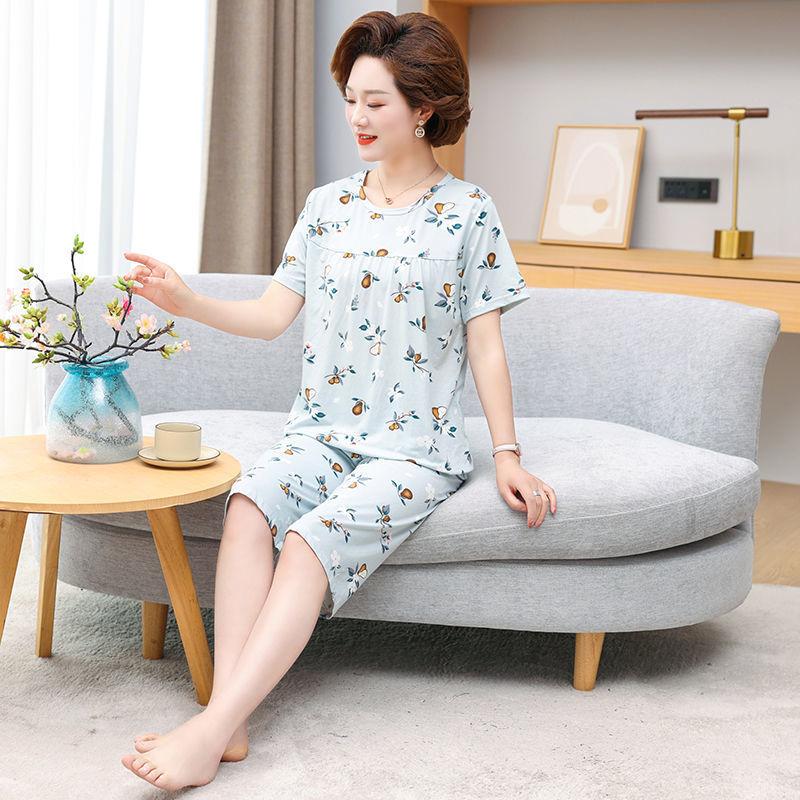 Middle Aged and Elderly Mothers Pajamas Women's Short Sleeved Home Clothing Spring and Autumn Sets Summer Oversized Loose Fitting