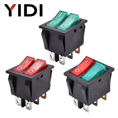 1pc KCD6 Illuminated Light Plastic Dual Push Button Rocker Switch 12V 220V Latching 6 Pin Red Green On Off Boat Power Switch 16A