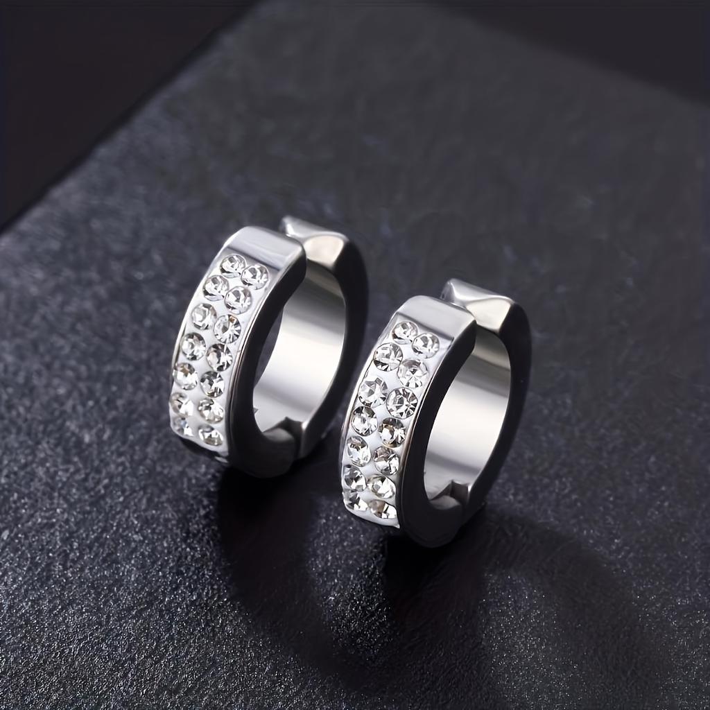 1pair Unisex Minimalist Punk Hip Hop Stainless Steel Ear Clips with Cubic Zirconia for Men Women Daily Wear Party Jewelry Gift
