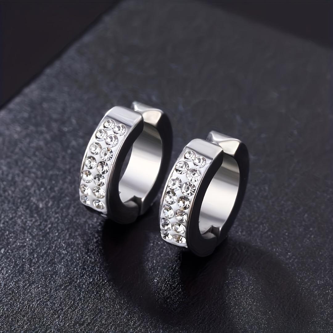 

1pair Unisex Minimalist Punk Hip Hop Stainless Steel Ear Clips with Cubic Zirconia for Men Women Daily Wear Party Jewelry Gift серебряный