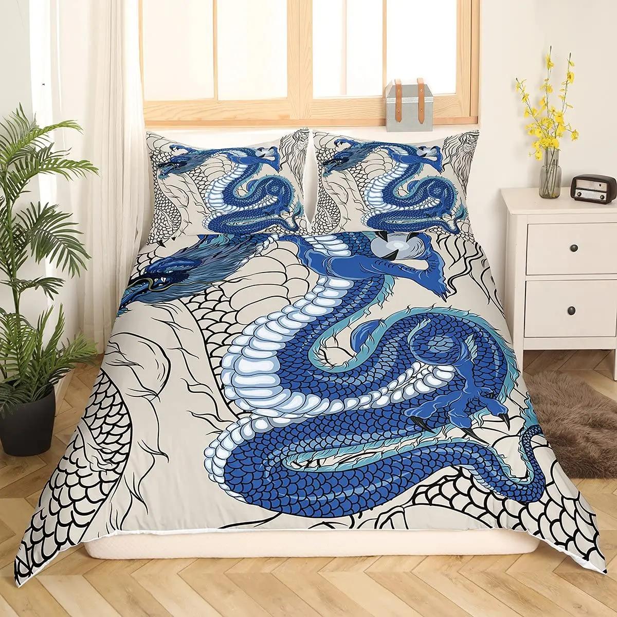 

Comforter Head Of Dragon Ornate Effects On Backdrop Mythical Illustration Bedroom Decorations White Green For Women Men Kids Comforter (quilt)-EU Single(135*200cm)3pcs