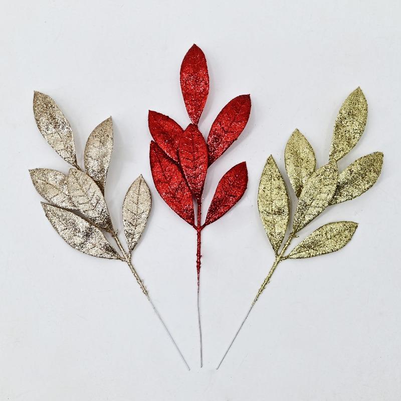 Simulated green plant Christmas gold powder leaf Eucalyptus glitter Christmas home decoration