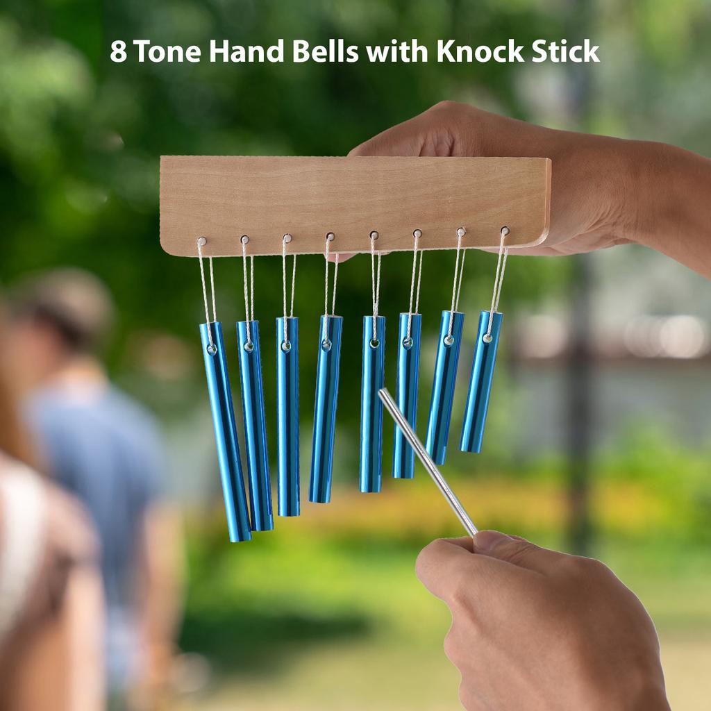 Bar Chimes 8 Tone Hand Bells with Knock Stick Birch Wood Solid Aluminum Tube Windchime Chimes Bells