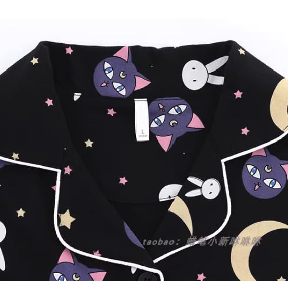 Dom Teporna Sailor Moon Magical Character Short Open Top and Bottom Summer Pink Pajamas, Design, 100% Cotton, Sleeve, Collar, Loungewear, Souvenir,