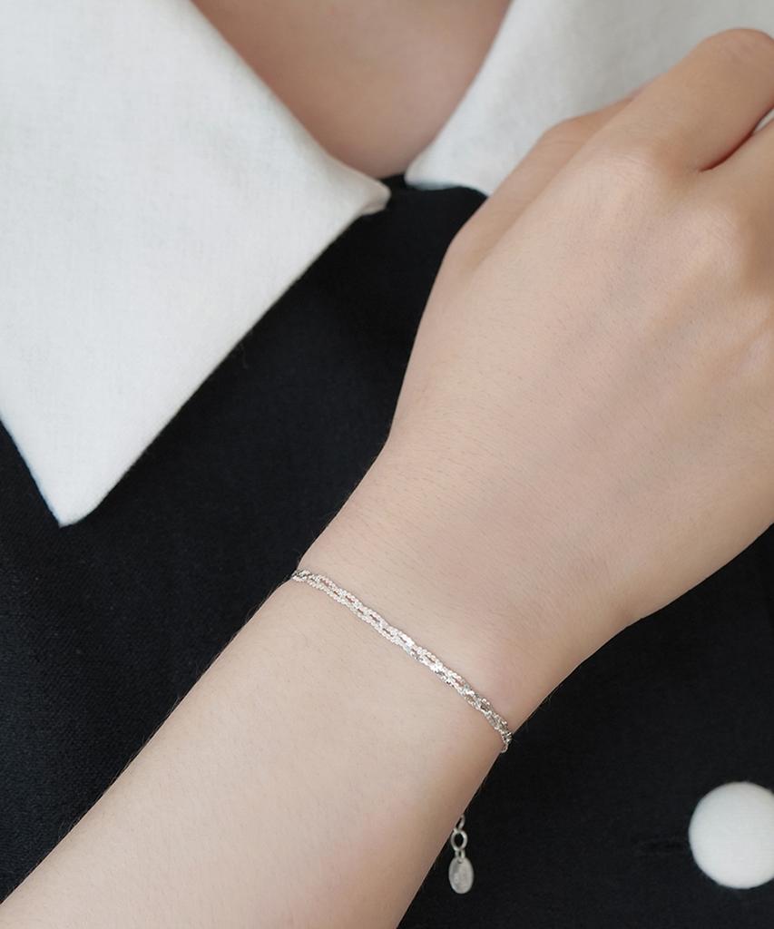 Alleun Silver 925 Thin Chain Cut 3-Strand Twist Bracelet