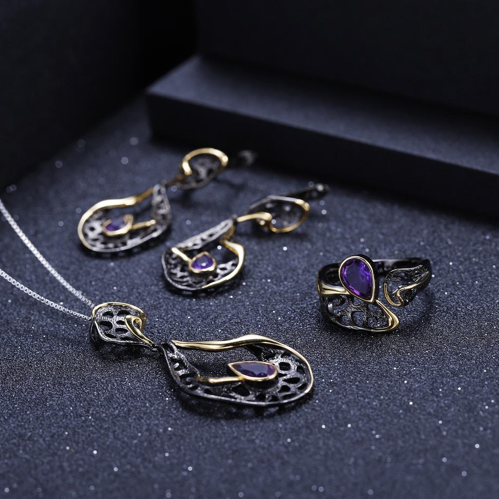 Originaler Designer-Edelsteinanhänger aus italienischer Handwerkskunst, hochwertiger Retro-Halskettenanhänger aus 925er Silber mit natürlichem Amethyst