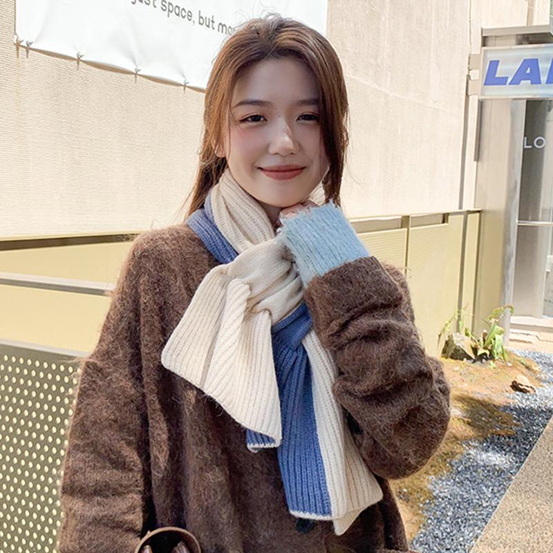 Korean Style Fashionable Casual Color-Blocked Thick Warm Long Scarf For Women