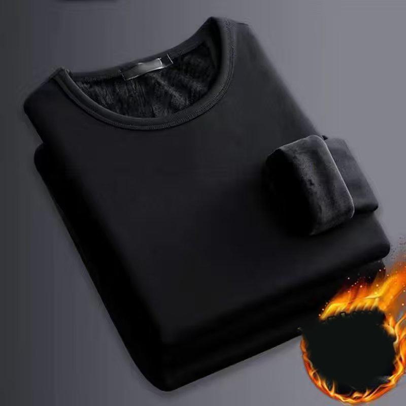 Autumn Winter Men's Long-sleeved Thermal Underwer T-Shirt Fleece Bottoming Shirt Round Neck Shirt Fashion Plus Round Neck Padded T-shirt