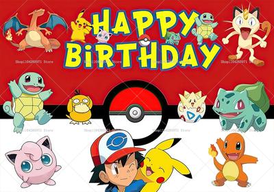 Kids Birthday Party Backdrop Anime Pokemon Pikachu Pocket Monster Baby Shower Banner Studio Photography Background Supplies