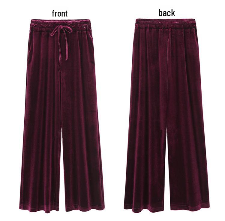 Women's High-Waist Velvet Wide-Leg Pants: Plus-Size, Loose, Thick Slim-Fit, Perfect for Autumn & Winter Casual Wear.