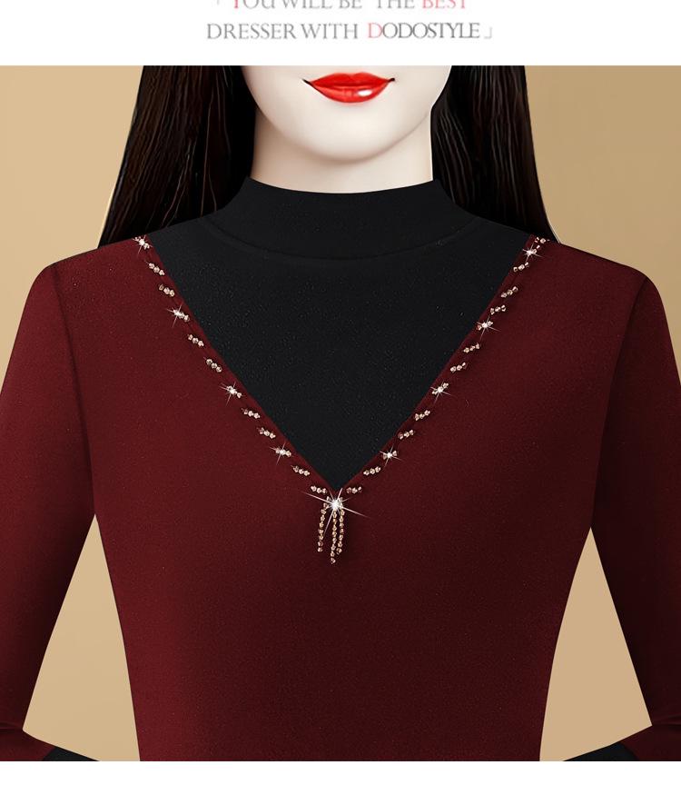 2024 Winter Korean Style Slim Fit Color Block Thick Double-Sided Cashmere Turtleneck Base Layer