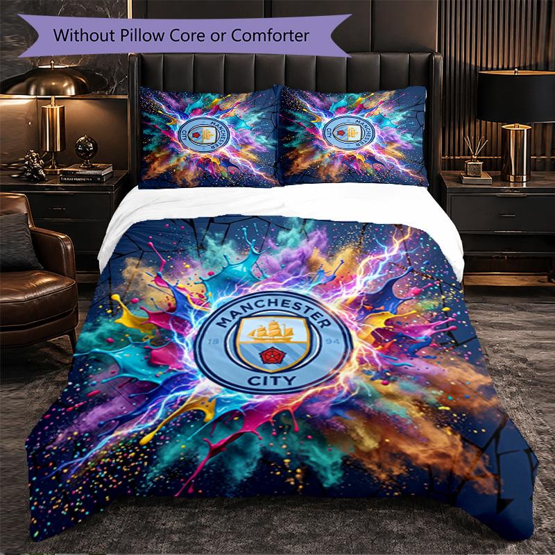 Set Lenzuola Manchester City Modello 3 Pezzi Morbida Copripiumino in Microfibra con Federe per Camera da Letto