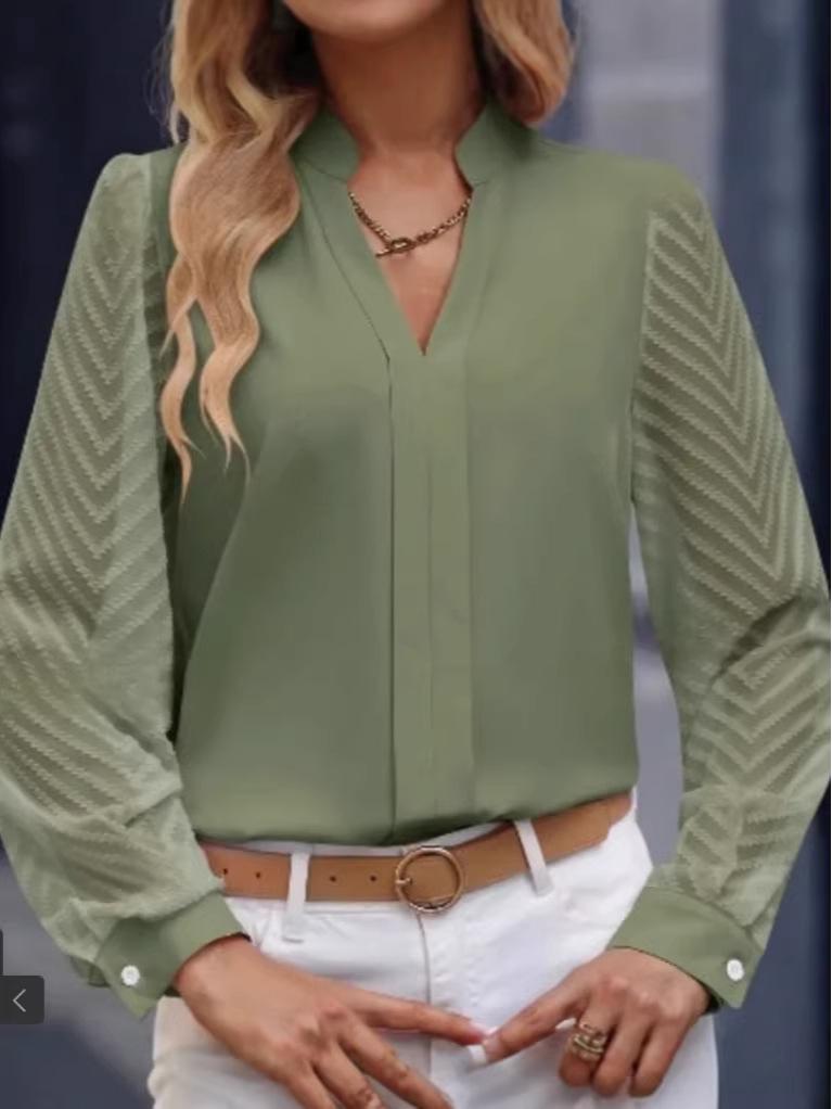 2023 European Spring-Summer Women's Patchwork Chiffon Long-Sleeve Solid Color Shirt