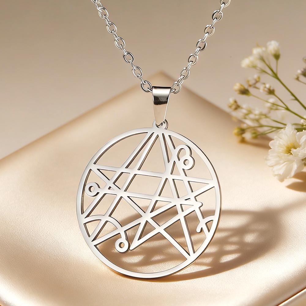 Dawapara Necronomicon Necklace Book of Dead Pendant Sigil of The Gateway Stainless Steel Talisman Jewelry