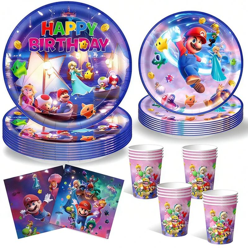 Anime Cartoon Mario Birthday Party Decoration, Super Mario Bros Disposable Tableware Tablecloth Banner Napkin Party Supplies