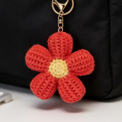 Gestrickter Schlüsselanhänger Handgemacht Gehäkelter Blumen-Schlüsselanhänger Rosa Böhmischer Taschenanhänger Autoschlüssel Rucksack-Zubehör