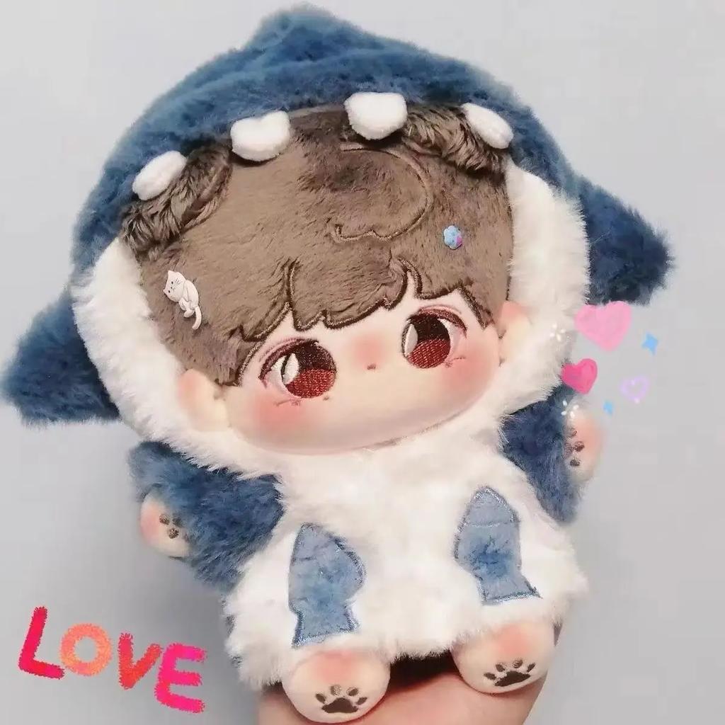 20cm Kawaii Shark Hoodie Super Cute Pajama Anime Plush Dress-up Cotton Dolls Clothes Puppet Replacement Cosplay Accessories Toys