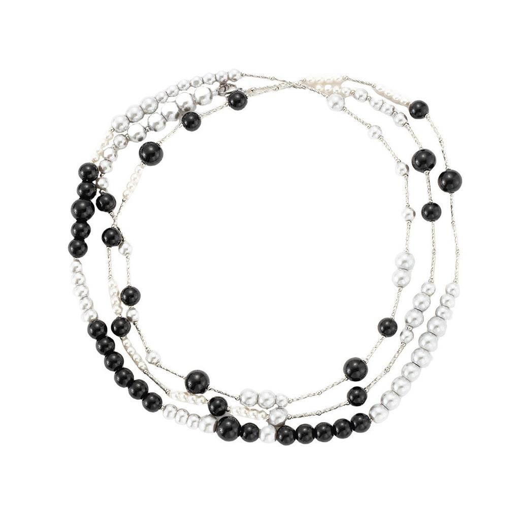 Creative Design High-End Beaded Neck Chain Long Double-Layer Retro Black Beaded Necklace Women'S Niche Simple Necklace