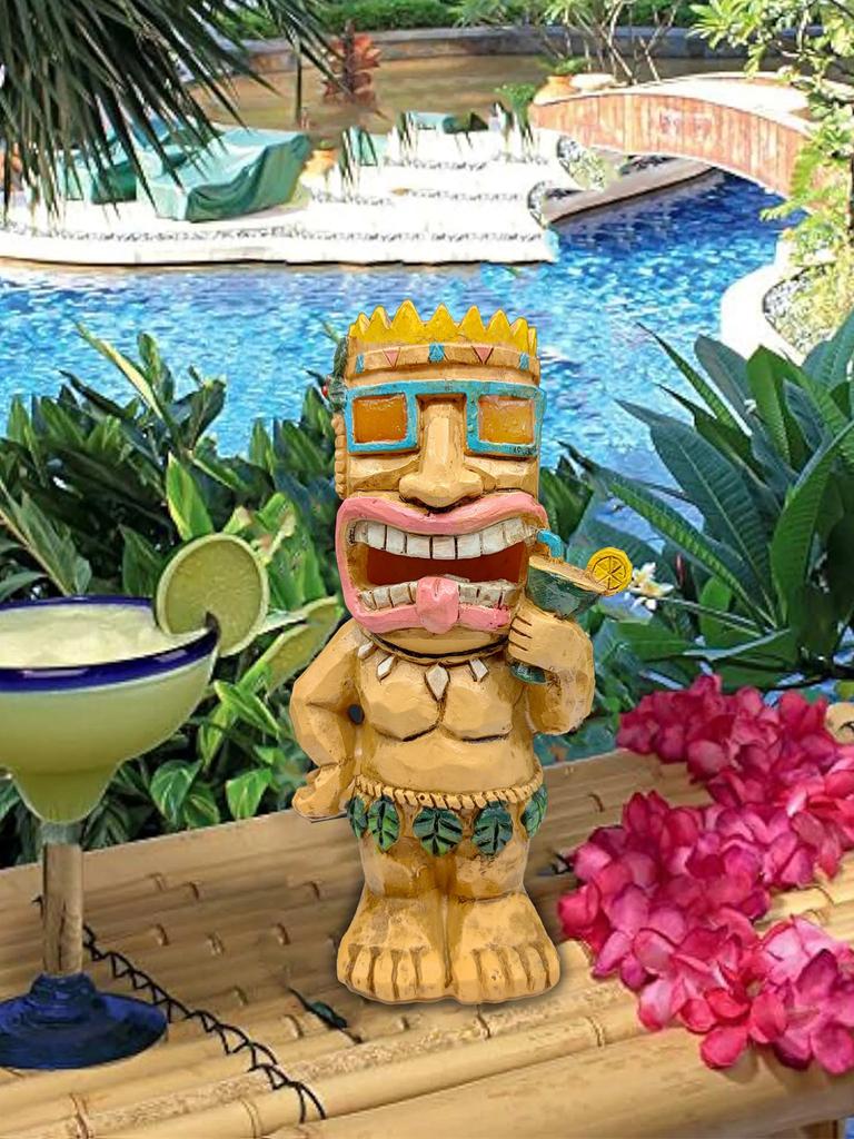 Tiki totemová dekorace na havajskou párty, solární tiki světla venkovní sochy na zahradu, tropická dekorace, zahradní sochy na venkovní terasu