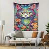 Colorful Magic Cat Blooming Flowers Digital Printing Polyester Wall Tapestry Suitable for Use In Living Rooms Offices Bars Party