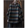 2025 Autumn Women's Striped Color Block Cotton Sweater - Loose Knit Versatile Pullover Base Layer