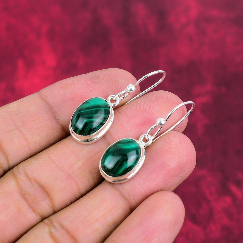 Malachite Earrings, 925 Sterling Silver Jewelry, Gift For Women Handmade  Earrings Gemstone Jewelry