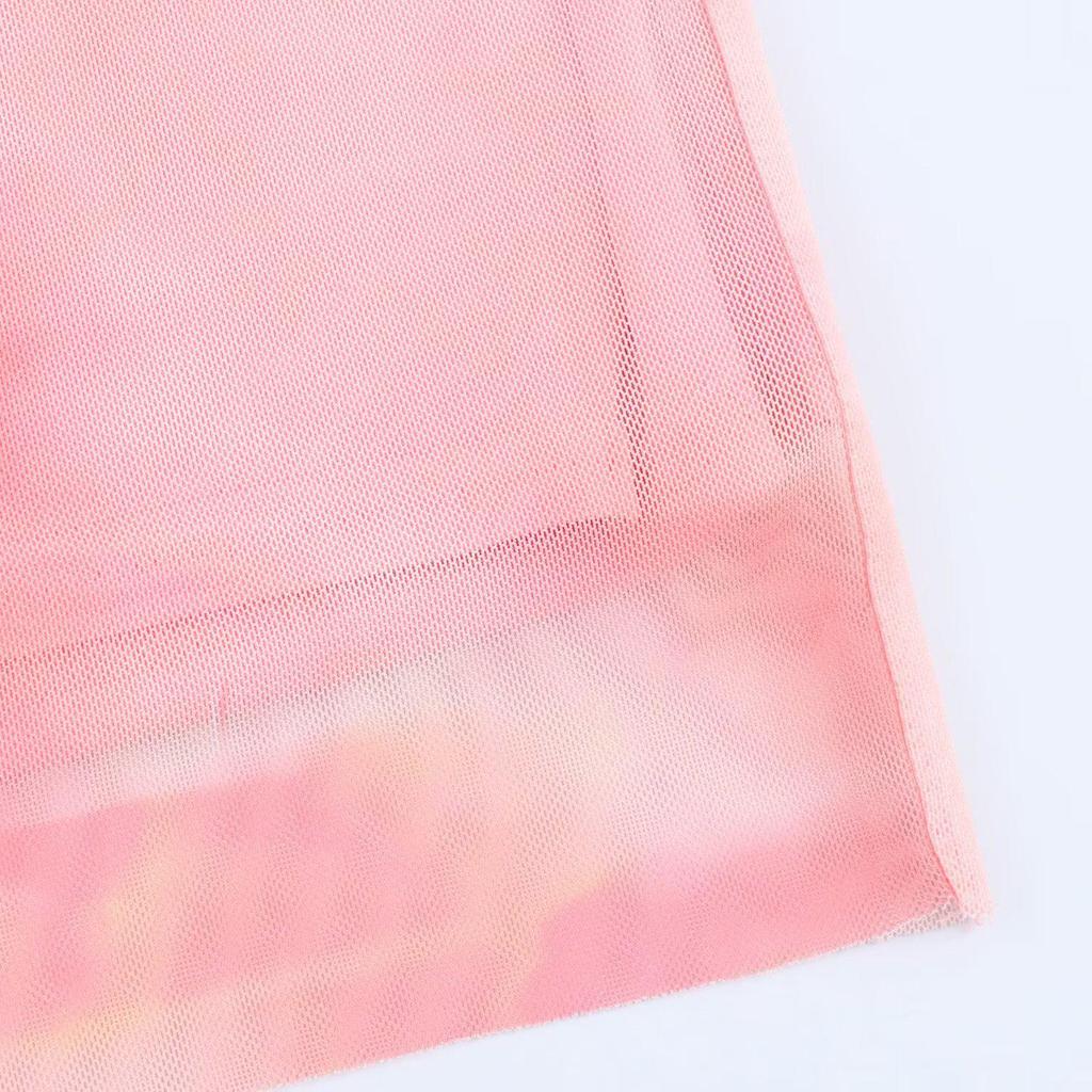 Spring 2025 Women's European & American Style Off-Shoulder Silk Mesh Dress with Print