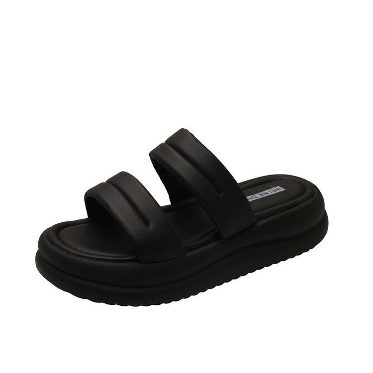 

One-word slippers women s summer wear 2025 new small fashion height increase thick sole with skirt beach shoes 35
