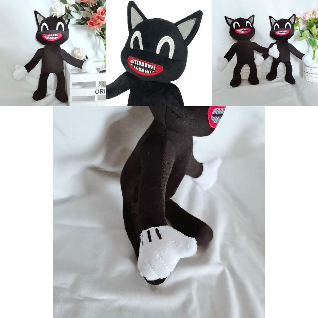 Adorable Black Cartoon Cat Plush Toy Stuffed Doll Perfect For Halloween Decorations