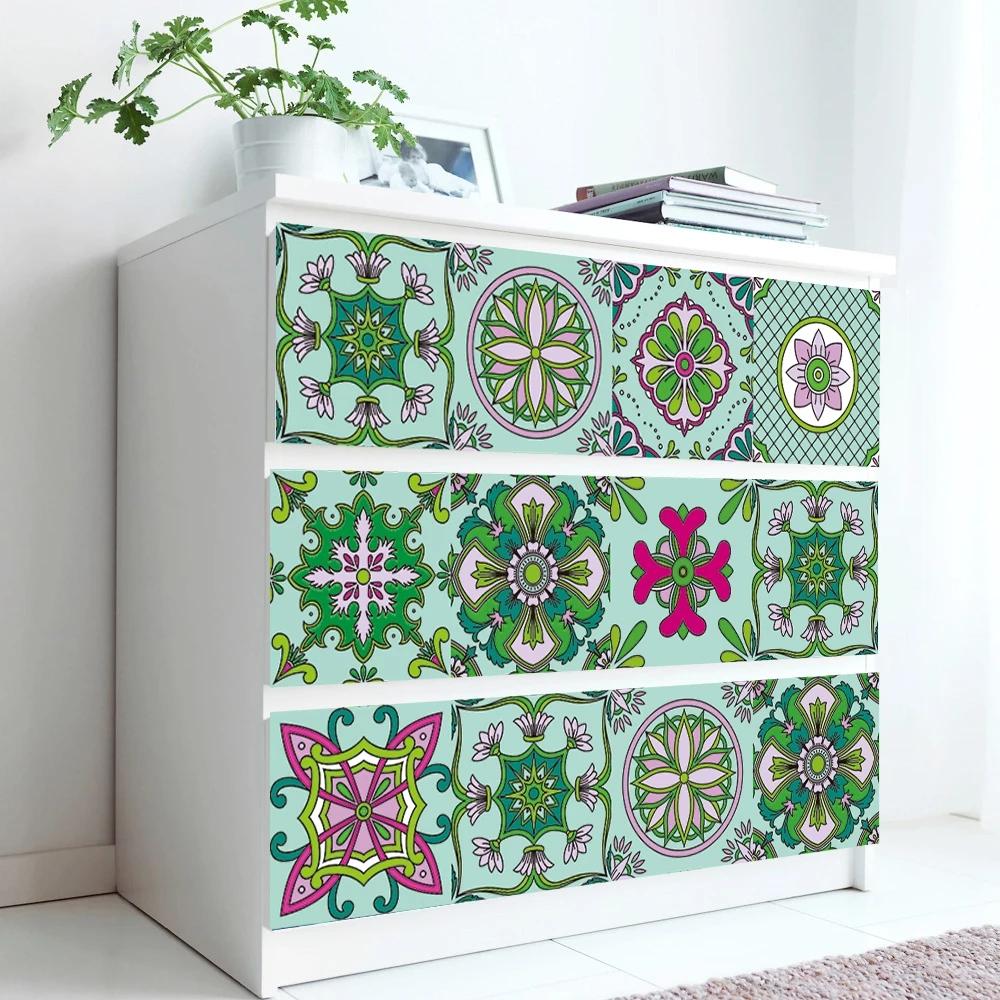 10 st Grön Blommor Prydnad Hård Keramik Väggdekal Kök Hem Renovering Väggdekaler Glänsande Yta PVC-plattor Konst väggmålning
