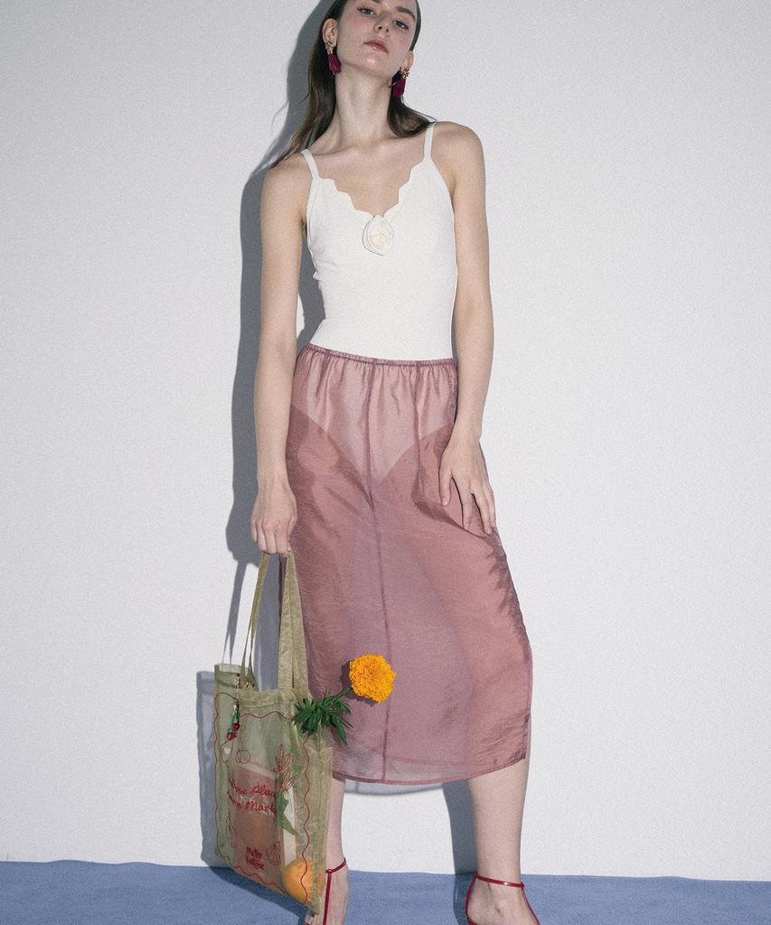 Melly And Rose Rose See-Through Organza Midi Skirt (304786)