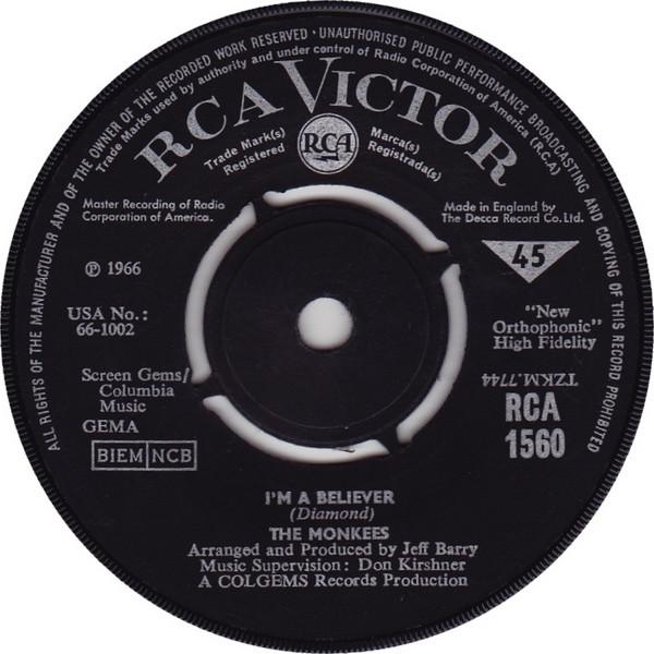 

7inch Record MONKEES - I m A Believer RCA1560 RCA Victor 1966 UK Rock Used