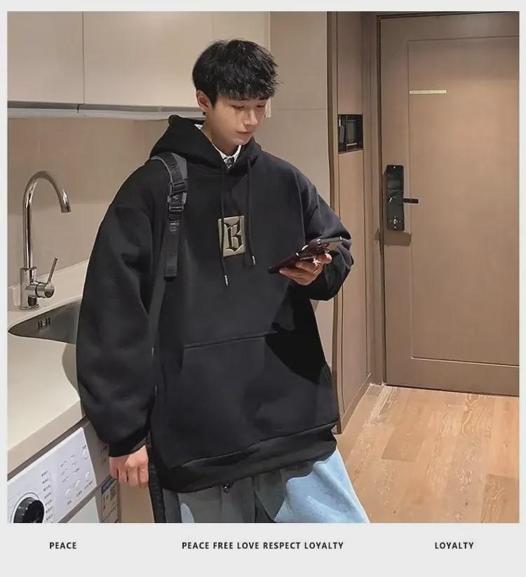 2024 Herbst/Winter Abstrakt Amerikanischer Buchstaben-Print Locker Geschnittener Hoodie für Paare