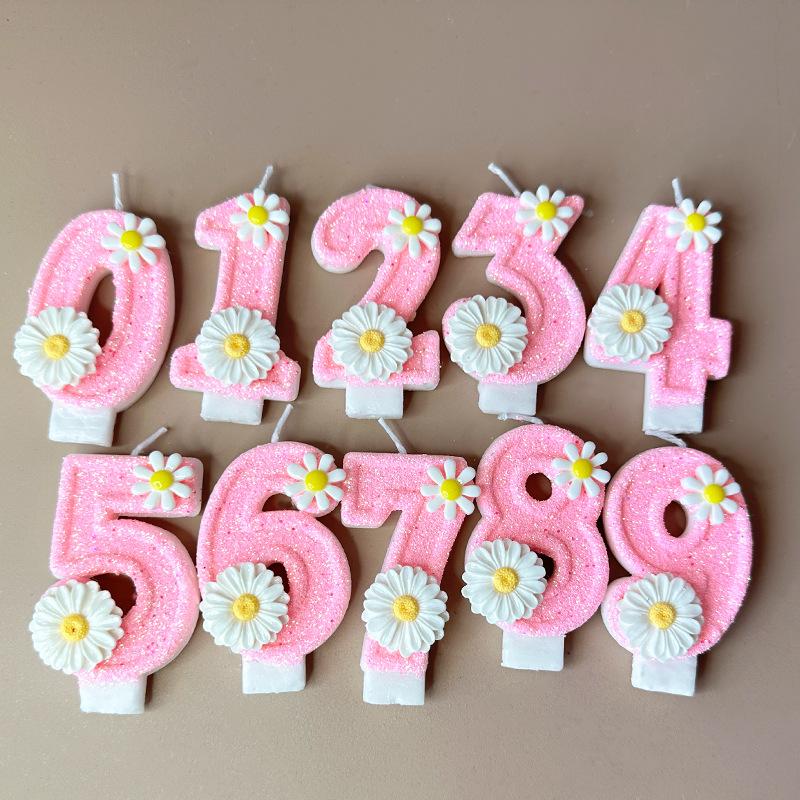 3D Number Cake Decorating Candle Pink Glitter Birthday Candles Digital Candle Cake Topper Birthday Party Anniversary Cake Decor