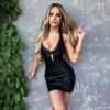 2024 Autumn European & American Style Women's Sexy Halter Neck Backless Slim PU Dress
