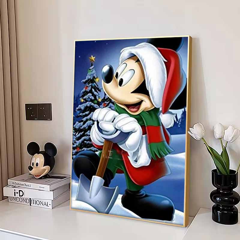 Disney Diamond Painting Mickey Mouse Christmas Snow Shoveling Healing Illustration, 5D Diamond Painting Art Embroidery Cross Stitch Room Decoration