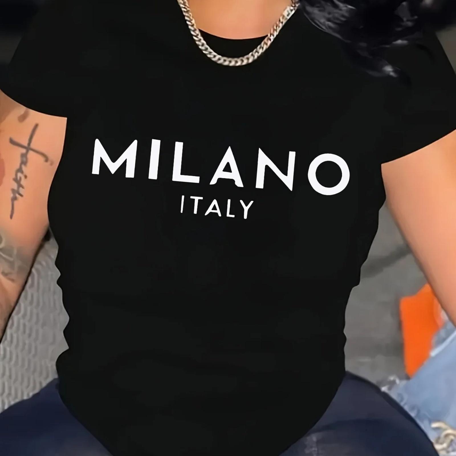 Alphabets Print Crew Neck Short Sleeve T-Shirt - Soft Mid-Elasticity Polyester Fabric Relaxed Fit Casual Summer Spring Essential S