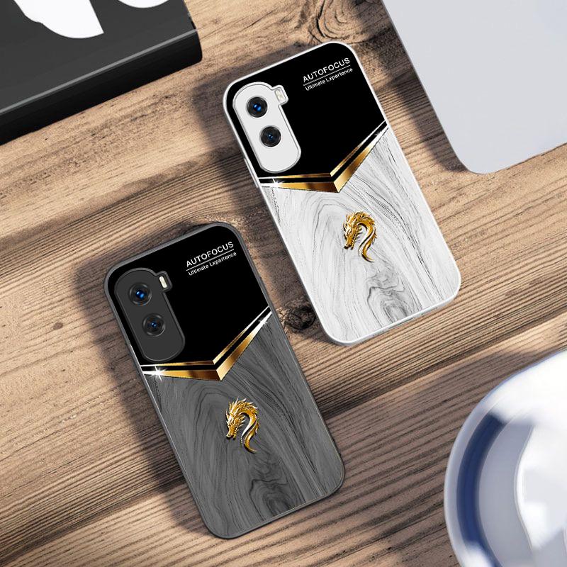 V-shaped Dragon Head For Honor 200 90 8X 9X Pro Lite P50 P40 Nova 10 11i P60 Magic4 6 Mate 20 50 Tempered Glass Phone Case